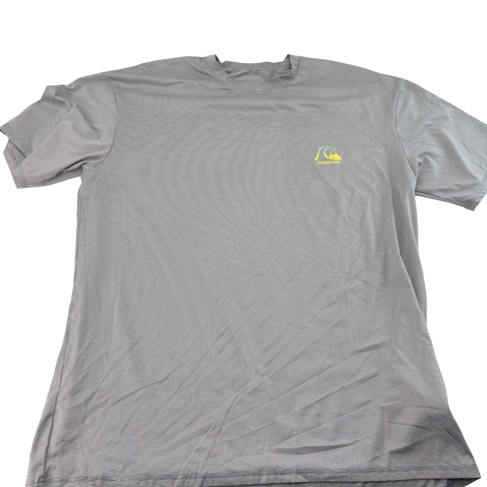 Quiksilver Mens XL Grey Striped Short Sleeve Rash Guard UV Protection Swim Shirt